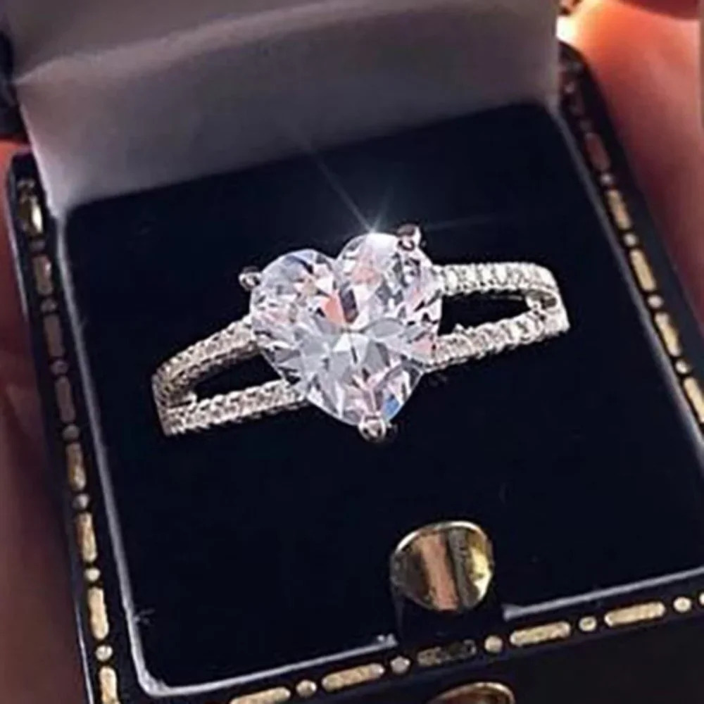 💞Sweet Pure CZ Double Layer Diamonds Lovely Heart Rings for Women, MARR9056